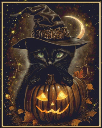 Magic Black Cat cross stitch pattern by IvyCottageHome