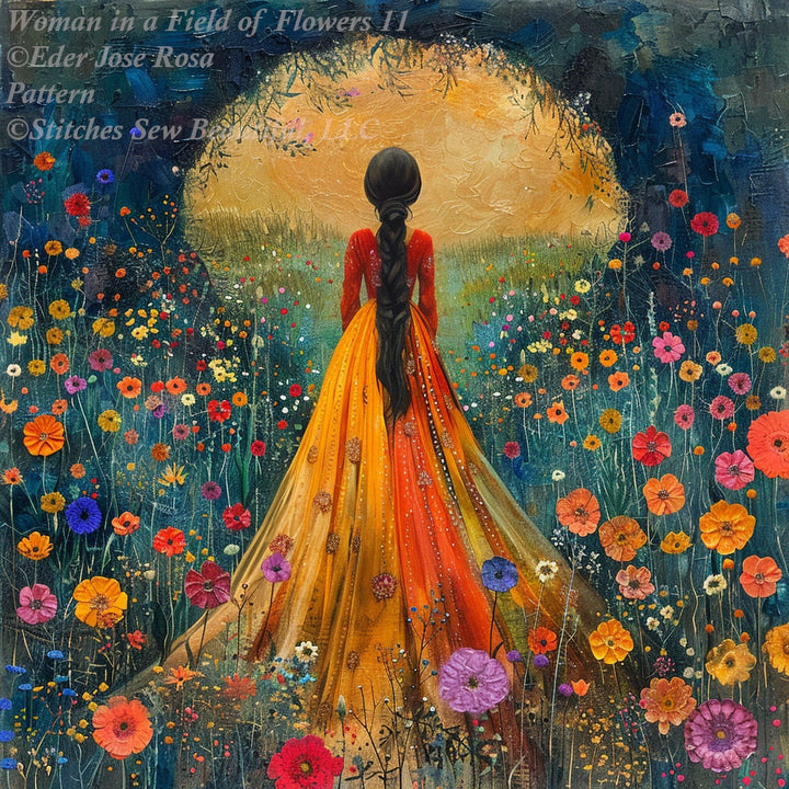 Woman in a Field of Flowers 11 (Max Color) cross stitch pattern by Eder Jose Rosa