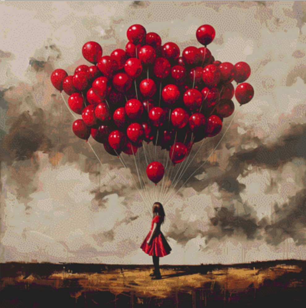 99 Red Balloons cross stitch pattern by The Art Revivalist