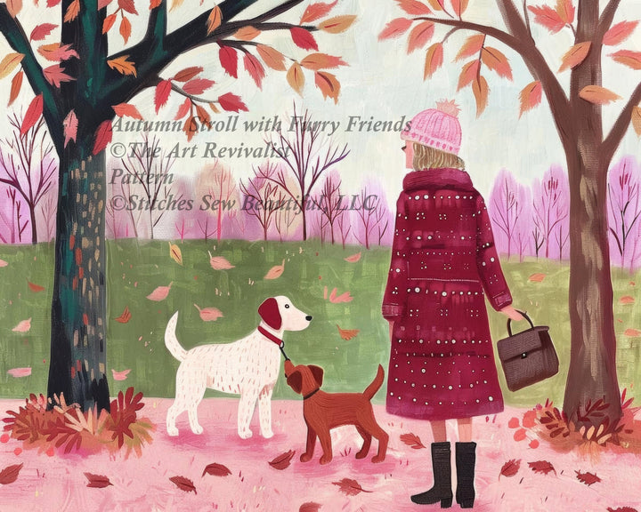 Autumn Stroll with Furry Friends cross stitch pattern by The Art Revivalist