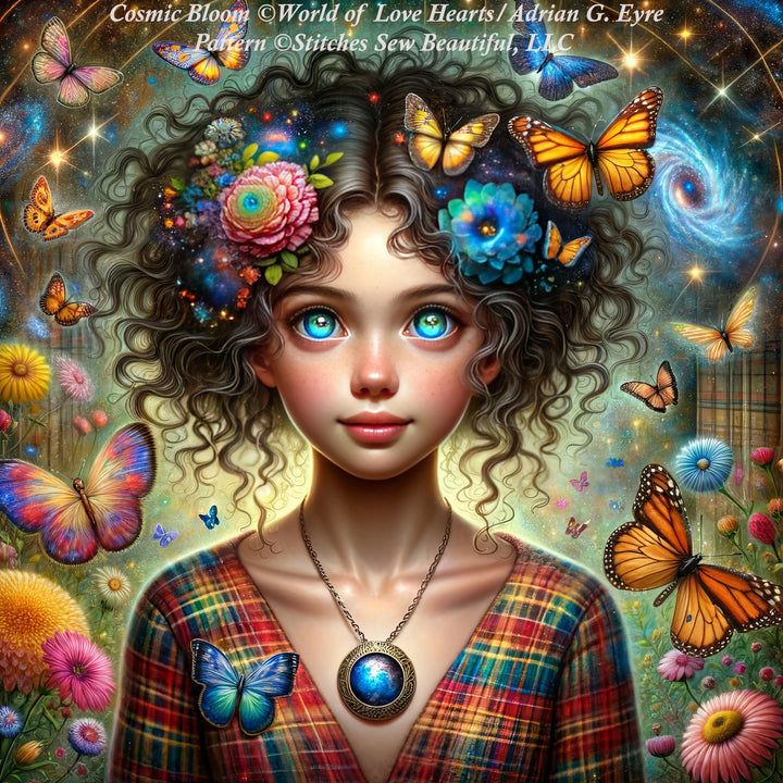 Cosmic Bloom cross stitch pattern by World of Love Hearts/Adrian G. Eyre