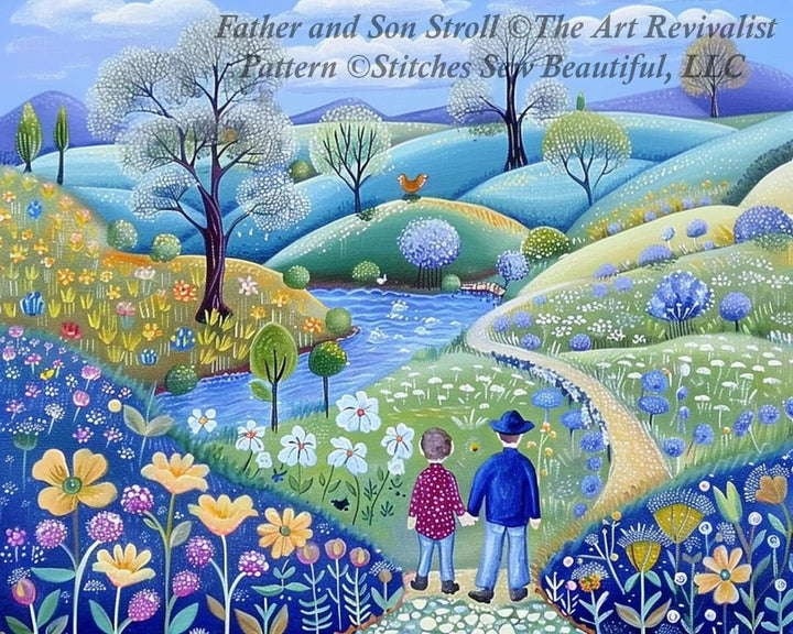 Father and Son Stroll cross stitch pattern by The Art Revivalist