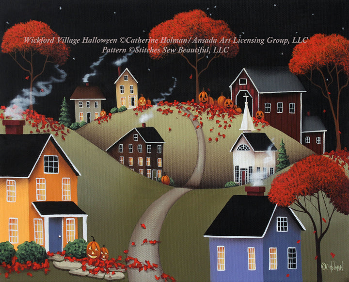 Wickford Village Halloween (Small) cross stitch pattern by Catherine Holman/Ansada Art Licensing Group, LLC