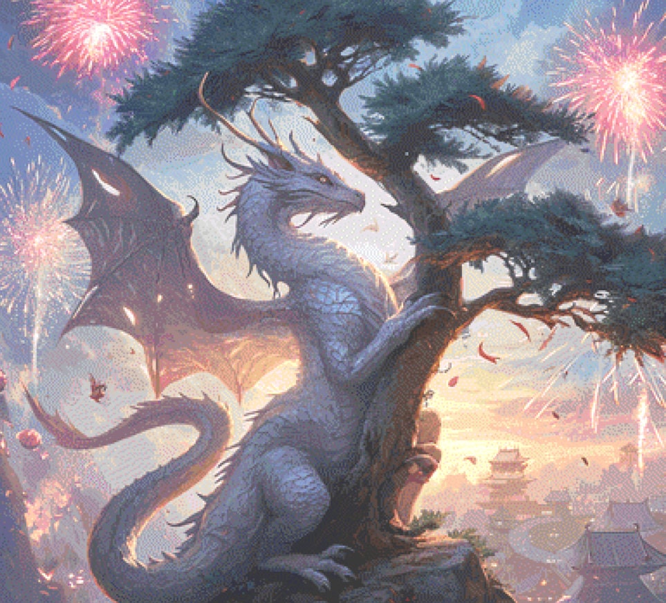 Year of The Dragon (Max Color) counted cross stitch pattern by Serr.Kai A Quill & Ink