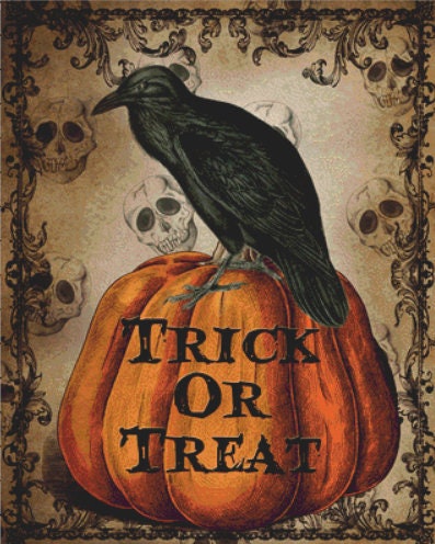 Crow Pumpkin cross stitch pattern by IvyCottageHome
