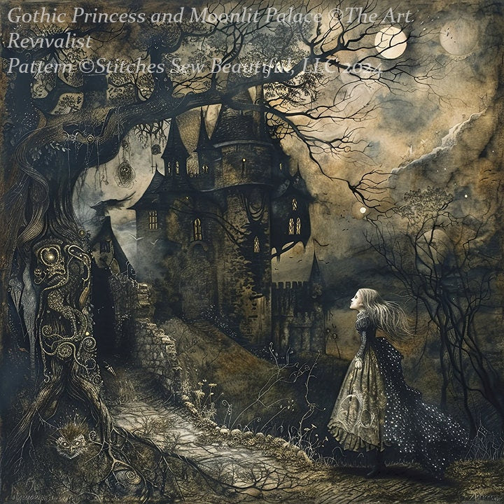 Gothic Princess and Moonlit Palace cross stitch pattern by The Art Revivalist