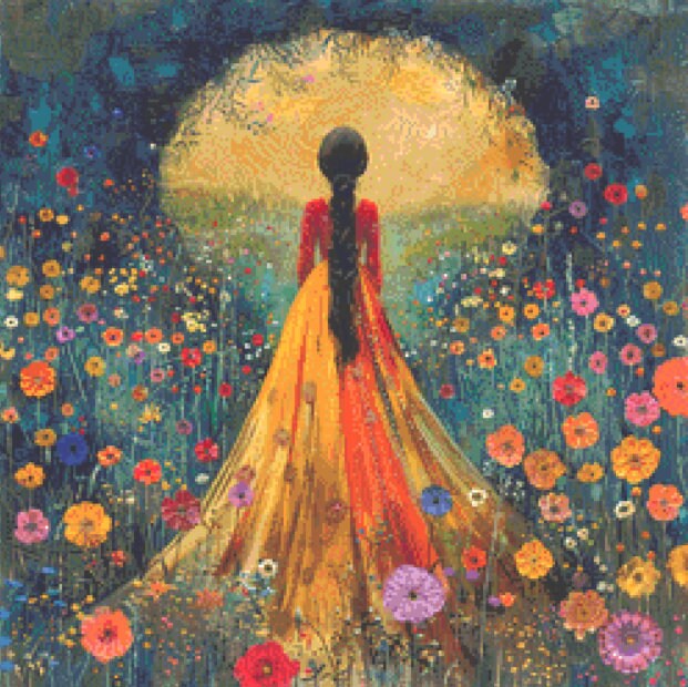 Woman in a Field of Flowers 11 (Small) cross stitch pattern by Eder Jose Rosa