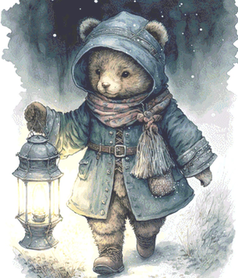 Winter Walk with Bear cross stitch pattern by UniquelyMadeWallArt