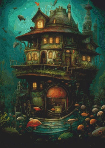 Underwater Home Sweet Home cross stitch pattern by LikeInkDrops