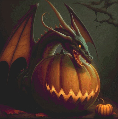 Jack-O-Lantern Dragon cross stitch pattern by Serr.Kai A Quill & Ink