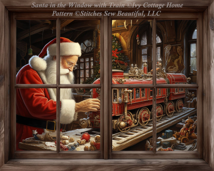 Santa in the Window with Train (Max Size/Color) cross stitch pattern by IvyCottageHome