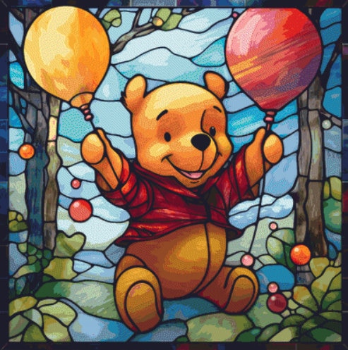 Stained Glass Winnie the Pooh 1 cross stitch pattern by CanvasCoveCA