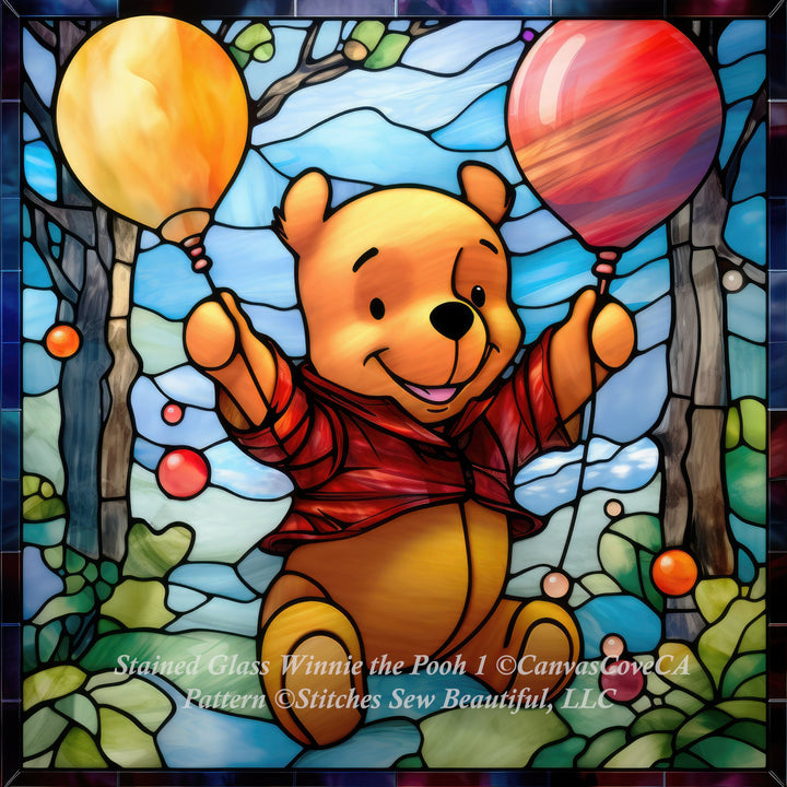Stained Glass Winnie the Pooh 1 cross stitch pattern by CanvasCoveCA