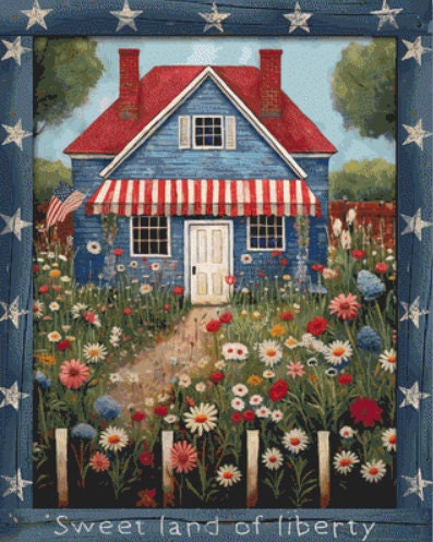 Patriotic House cross stitch pattern by IvyCottageHome