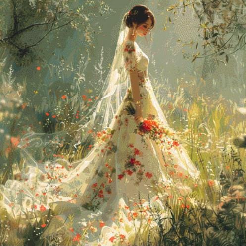 Bride in a Field of Flowers 2 counted cross stitch pattern by Eder Jose Rosa