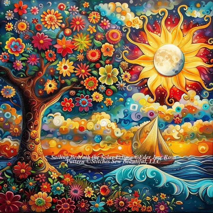 Sailing Beneath the Solar Eclipse (Max Color) counted cross stitch pattern by Eder Jose Rosa
