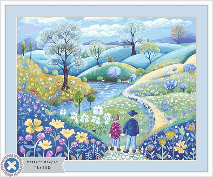 Father and Son Stroll (Max Color) cross stitch pattern by The Art Revivalist