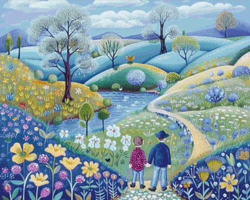 Father and Son Stroll (Max Color) cross stitch pattern by The Art Revivalist