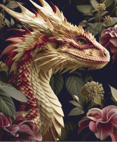 Vanilla Blossom Dragon counted cross stitch pattern by Serr.Kai A Quill & Ink