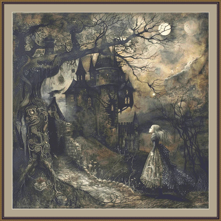 Gothic Princess and Moonlit Palace (Max Size/Color) counted cross stitch pattern by The Art Revivalist