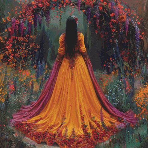 Woman in a Field of Flowers 15 counted cross stitch pattern by Eder Jose Rosa