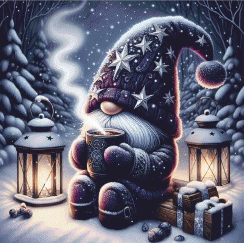 Starry, Starry Gnome counted cross stitch pattern by AdneLStudio