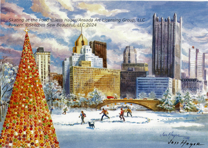 Skating at the Pond cross stitch pattern by Jess Hager/Ansada Art Licensing Group, LLC.