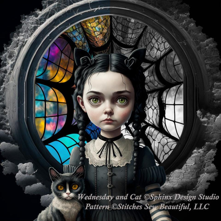 Wednesday And Cat cross stitch pattern by SphinxDesignStudio