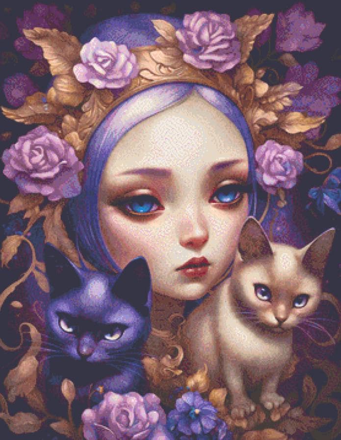 Mystical Cat Girl 9 cross stitch pattern by DutchLadyMysticArt