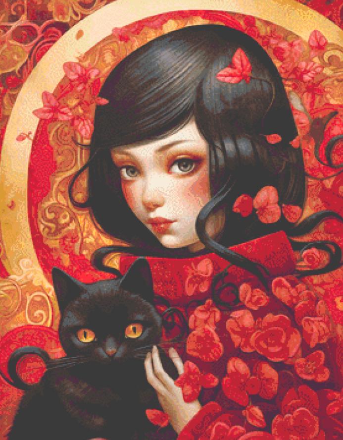 Mystical Cat Girl 2 cross stitch pattern by DutchLadyMysticArt