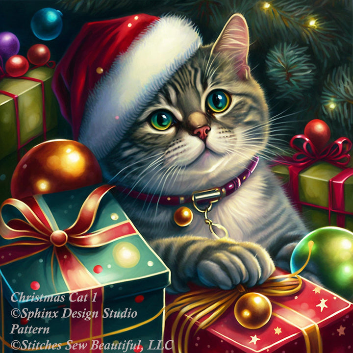 Christmas Cat No. 1 cross stitch pattern by SphinxDesignStudio