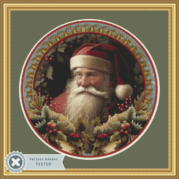 Santa Holly (round) counted cross stitch pattern by IvyCottageHome