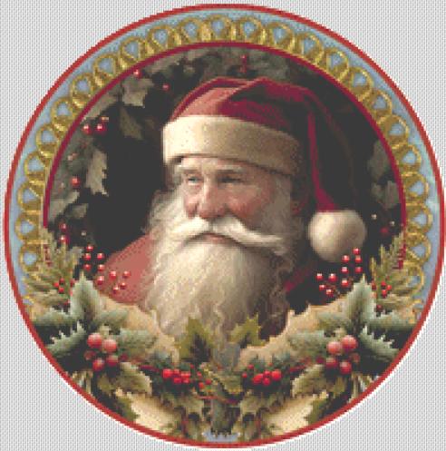 Santa Holly (round) counted cross stitch pattern by IvyCottageHome