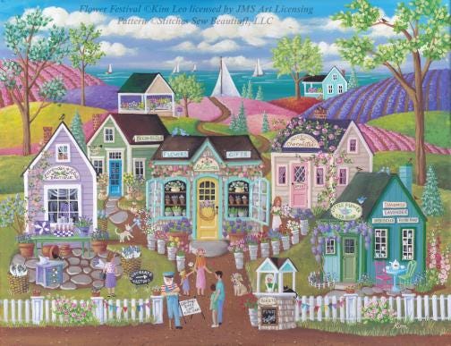 Flower Festival cross stitch pattern by Kim Leo licensed by JMS Art Licensing