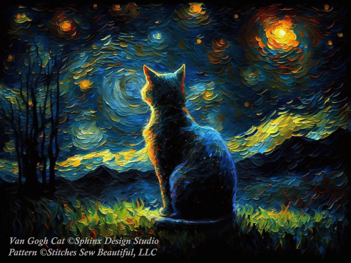 Van Gogh Cat cross stitch pattern by SphinxDesignStudio (Digital Format)
