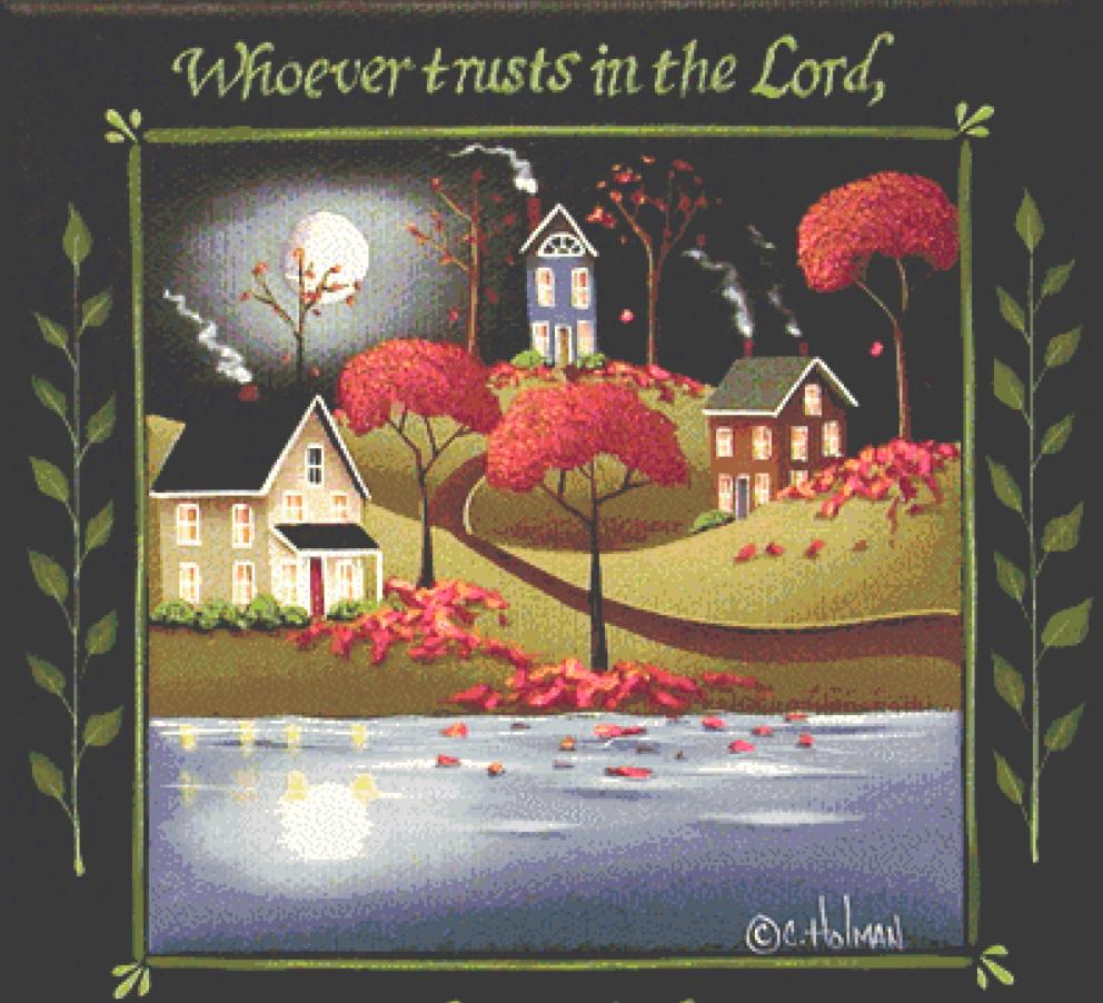 Moonlight in Cottage Grove cross stitch pattern by Catherine Holman/Ansada Art Licensing Group, LLC.