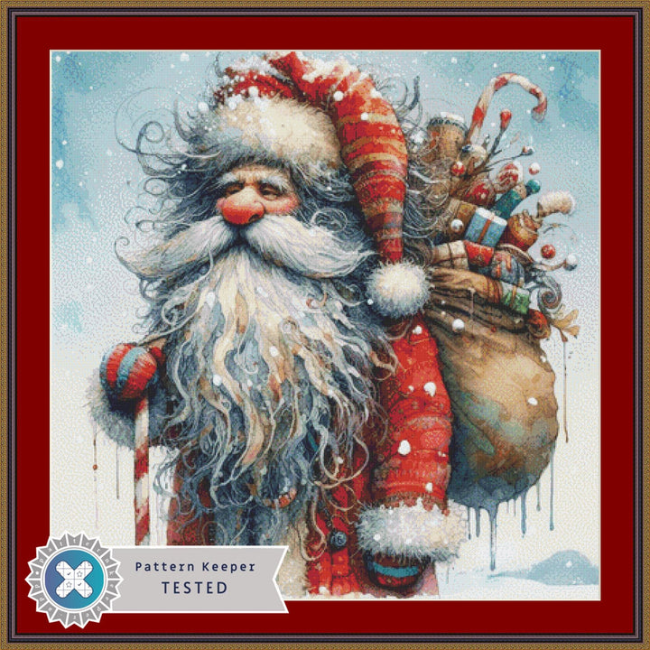 Weathered Santa counted cross stitch pattern by Ingrid Jean