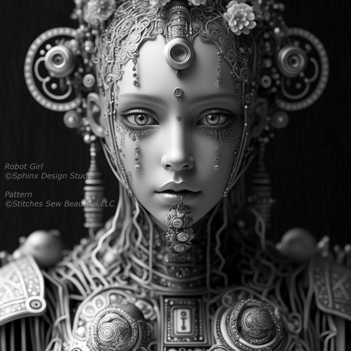 Robot Girl cross stitch pattern by SphinxDesignStudio