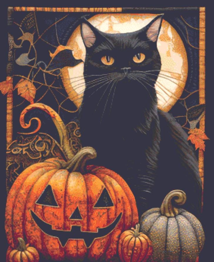 Black Cat Quilt cross stitch pattern by IvyCottageHome