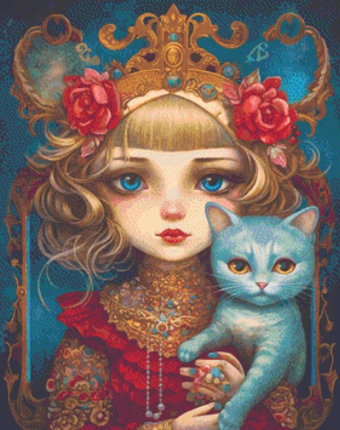Mystical Cat Girl 3 cross stitch pattern by DutchLadyMysticArt
