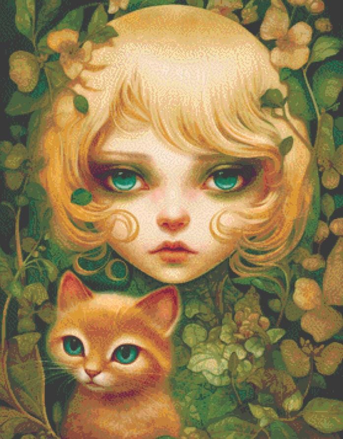 Mystical Cat Girl 1 cross stitch pattern by DutchLadyMysticArt