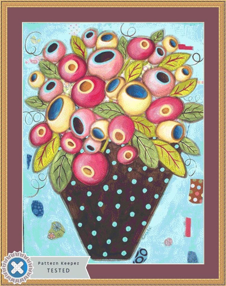 Polka Dot Pot (Max Color) counted cross stitch pattern by Karla Gerard