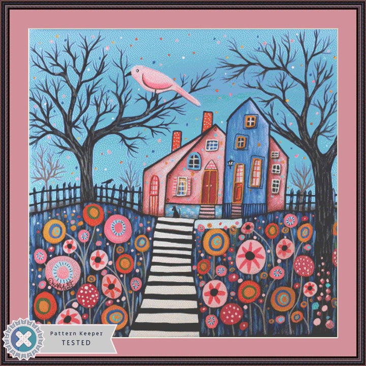 Pink Bird counted cross stitch pattern by Karla Gerard