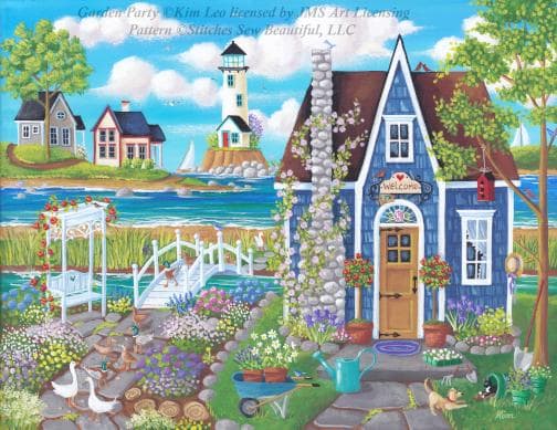 Garden Party cross stitch pattern by Kim Leo licensed by JMS Art Licensing