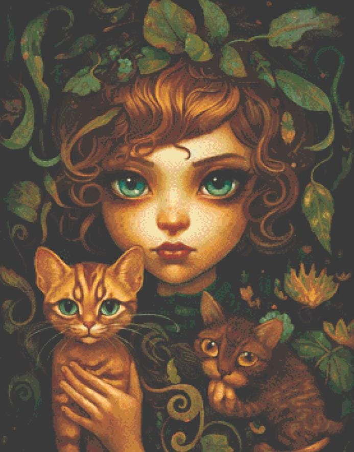 Mystical Cat Girl 8 cross stitch pattern by DutchLadyMysticArt