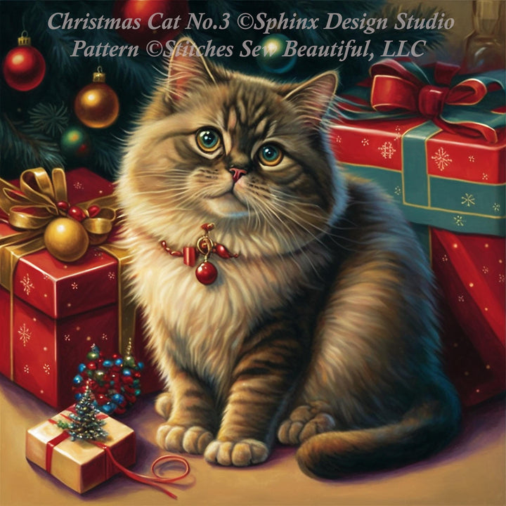 Christmas Cat No. 3 cross stitch pattern by SphinxDesignStudio