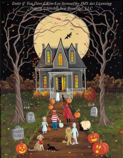 Enter if You Dare cross stitch pattern by Kim Leo licensed by JMS Art Licensing
