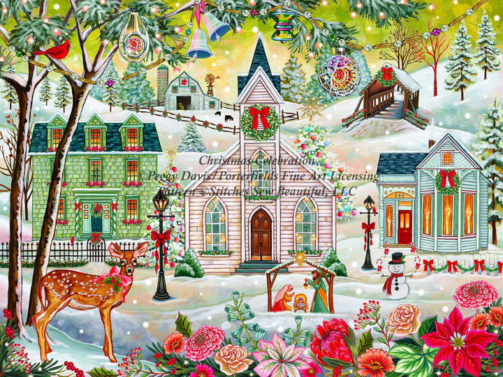 A Christmas Celebration cross stitch pattern by Peggy Davis/Porterfields Fine Art Licensing