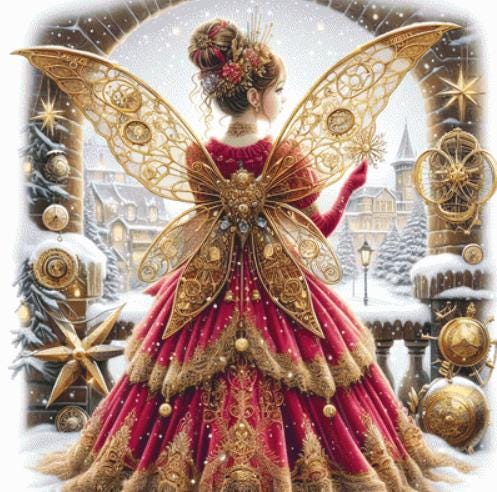 Steampunk Christmas Fairy 2 counted cross stitch pattern by AdneLStudio