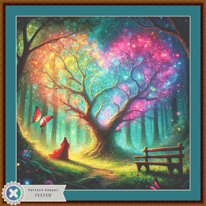Vibrant Tree of Life with Fairy Lights counted cross stitch pattern by World of Love Hearts/Adrian G. Eyre